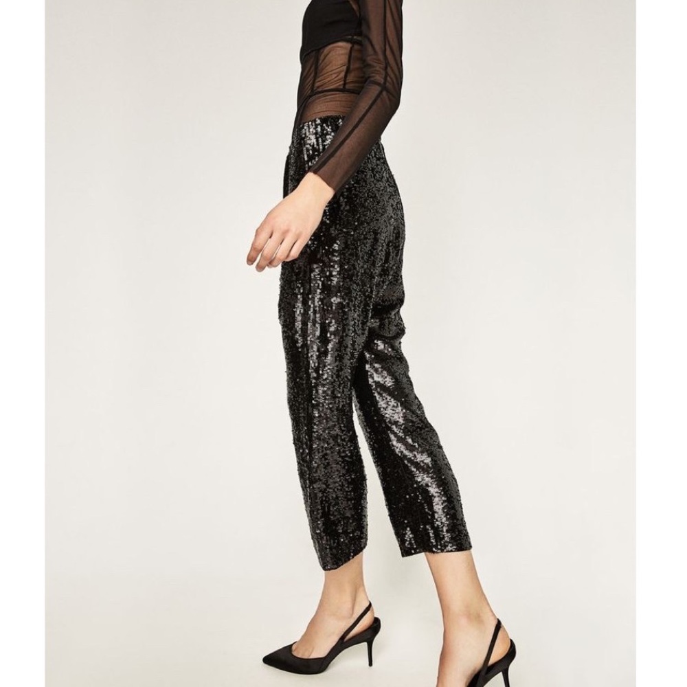 Zara Woman Black Harem Sequin Pants XS